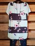 Casual Cotton-Blend Floral-Print Short Sleeve T-shirt