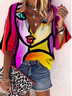 Plus size Hippie V Neck Abstract Printed Tops