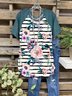 Floral  Short Sleeve  Printed  Cotton-blend  Crew Neck  Casual  Summer  Blue Top