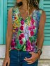 Sleeveless Casual V Neck Floral T-shirt