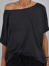 Solid Casual Short Sleeve Cotton-Blend T-shirt