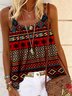 Paisley  Sleeveless  Printed  Cotton-blend  Crew Neck  Vintage  Summer  Red Top