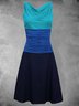 Cotton-Blend Sleeveless Casual Color-Block Knitting Dress