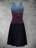 Cotton-Blend Sleeveless Color-Block Casual Knitting Dress
