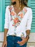 Long Sleeve Floral Casual V Neck T-shirt
