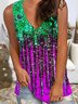 Ombre/Tie-Dye  Sleeveless Printed  Cotton-blend  V neck  Casual  Summer  Purple Top