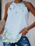 Floral  Sleeveless  Printed  Polyester  Off Shoulder Halter  Sexy  Summer  White Top
