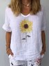 Sunflower Floral-Print Holiday V Neck Shift Tops