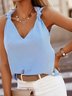 Vintage Tied Detail Sleeveless Solid V Neck Plus Size Casual Vest Tops