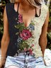 Floral V Neck Sleeveless Casual Tops
