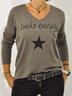 Cotton-Blend Letter Casual Long Sleeve T-shirt