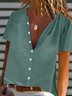 Vintage Solid Short Sleeve Buttoned Casual Shirts Tops