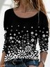 Black Floral Printed Round Neck Casual Long Sleeve Shift Tops
