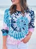 Blue Ombre/Tie-Dye Printed Shift Long Sleeve Casual Shift Tops