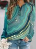 Vintage Abstract Rock Texture Printed Long Sleeve Notch Plus Size Casual Sweatshirts