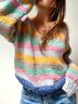 V Neck Casual Striped Sweater