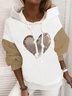 Vintage Shiny Love Heart Color-block Hoodie Long Sleeve Plus Size Casual Sweatshirts