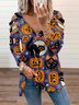 Halloween Casual Printed Cotton Tops