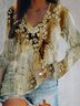 Casual Long Sleeve V Neck Printed Top T-shirt