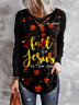 Casual Long Sleeve V Neck Plus Size Printed Tops T-shirts