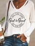 All The Time God Is Good Letters Printed Long Sleeves V Neck Casual Top