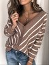 Cotton Blends V Neck Striped Sweater coat