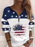 Casual Hippie Stars Zipper Flag Printed Round Neck Sweatshirt