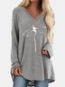 Dragonfly V Neck Long Sleeve Casual T-shirt