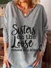 Letter Print Loosen Notched Neck Long Sleeve Top
