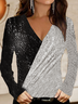 V Neck Sequins Holiday Sexy Top