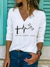 Dragonfly Long Sleeve V Neck Casual T-shirt