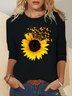Butterfly Sunflower Women's Casual Crew Neck H-Line Long Sleeve Shirt