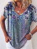 Casual Geometric Abstract Floral Printed Off Shoulder Loosen Short Sleeve T-Shirt