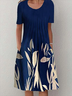 Leaves Crew Neck Casual Short Sleeve Woven Dress