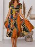 Boho Printed V Neck Floral Weaving Dress
