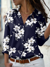 Loosen Shirt Collar Floral Long Sleeve Blouse