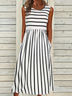 Striped Casual Crew Neck H-Line Sleeveless T-shirt Maxi Dress