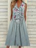 V Neck Loosen Casual Short Sleeve Woven Dress