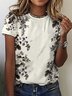 Casual Vintage Floral Print Crew Neck Short Sleeve T-Shirt