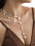 Resort Style Pearl Double Heart Long Necklace