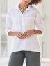 Casual Cotton Buttoned Pockets Plain Three Quarter Loose Tops