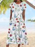 Casual Crew Neck Floral Short Sleeve Woven Dress