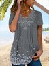 Vacation Floral Printed Casual Loosen Lace V Neck Short Sleeve T-Shirt