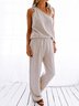 Knot Front Solid Casual Jumpsuit & Romper