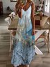 Casual Sea Sleeveless V Neck Plus Size Printed Dress