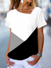 Casual Jersey Loosen Color Block T-Shirt