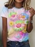 Daisy Butterfly Short Sleeve Crew Neck Plus Size Casual T-Shirt
