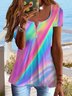 Casual Short Sleeve V Neck Plus Size Printed Tops T-shirts