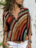 Multicolor Striped Long Sleeve Buttoned Plus Size Casual Shirts