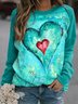 Casual Long Sleeve Round Neck Heart Printed Top Sweatshirt